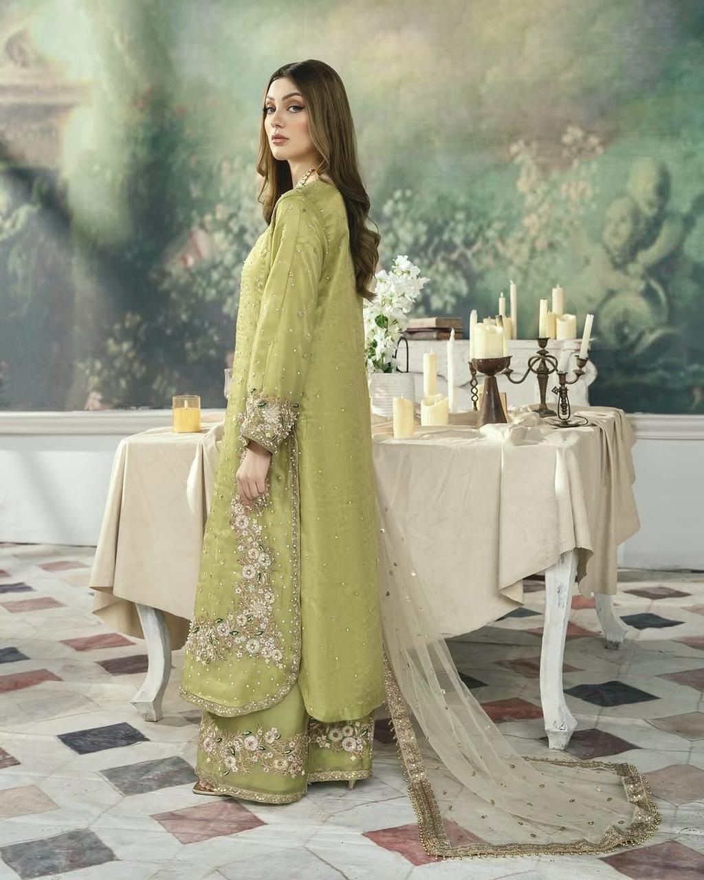 Elegant Jimmy Choo Sequence Work Perrot Color Palazzo Suit