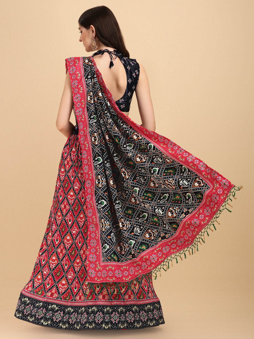 Exotic Pink & Black Color Digital Printed Crushed Lehenga Choli