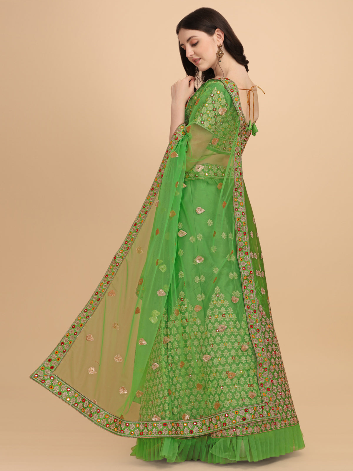 Designer Light Green Color Sequence & Mirror Work Satin Silk Lehenga choli