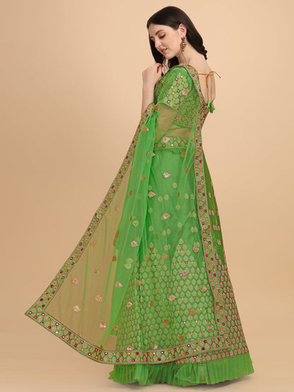 Designer Light Green Color Sequence & Mirror Work Satin Silk Lehenga choli