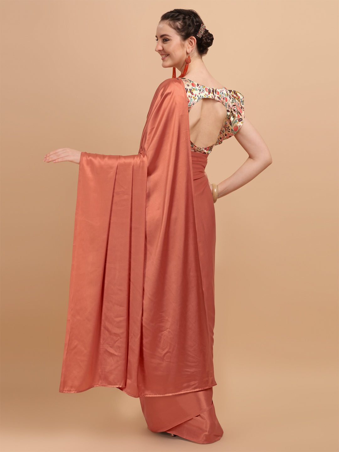 Awesome Tomato Color Silk Saree With Printed Blouse