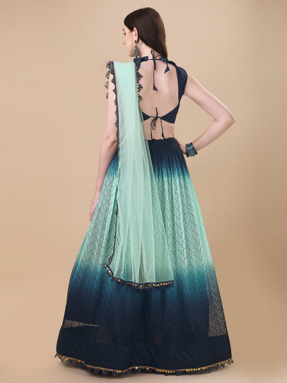 Blue Color Double Tone Rasal Net Lehenga Choli