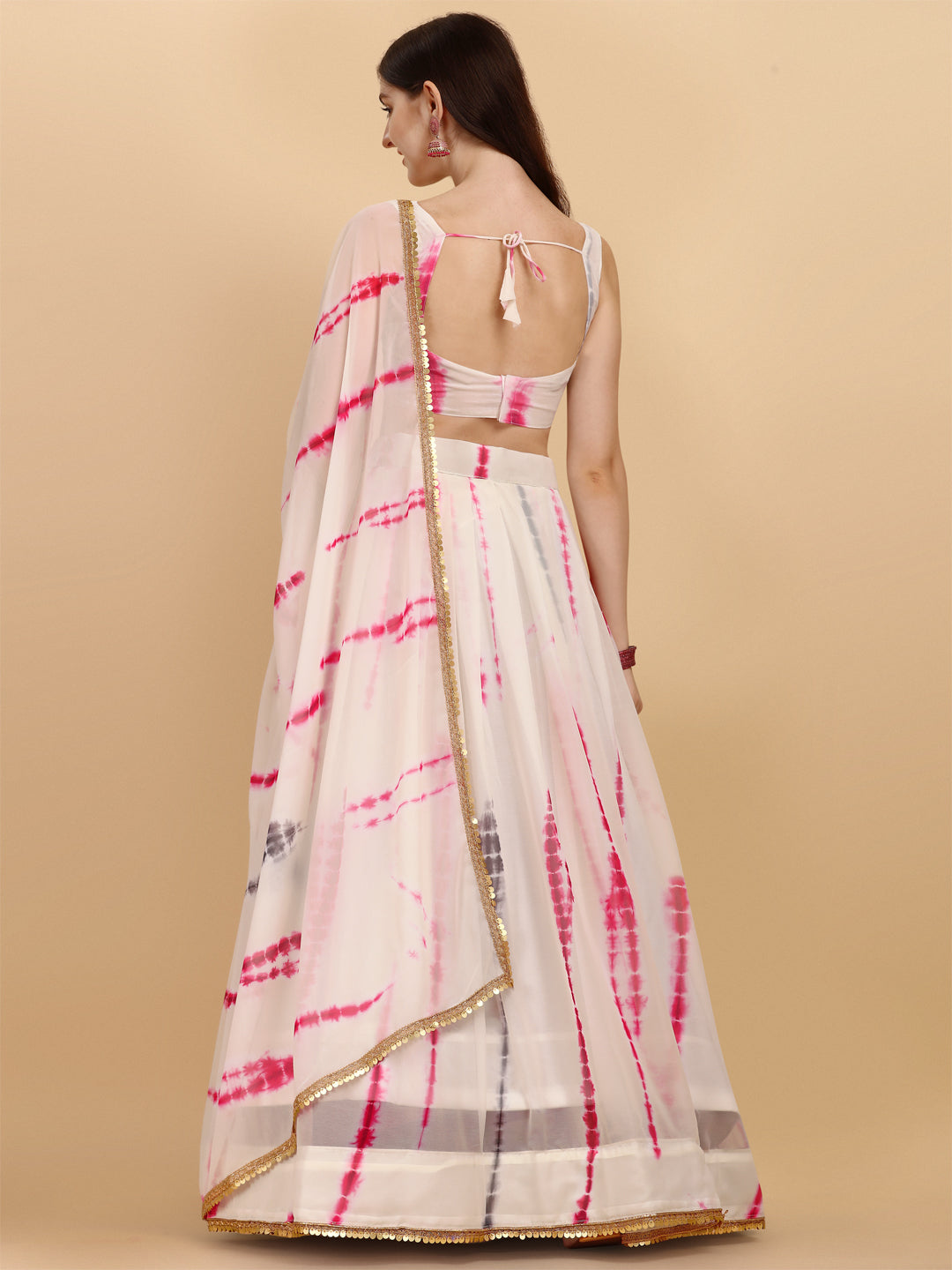 White And Pink Color Shibori Print Lehenga Choli
