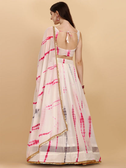 White And Pink Color Shibori Print Lehenga Choli