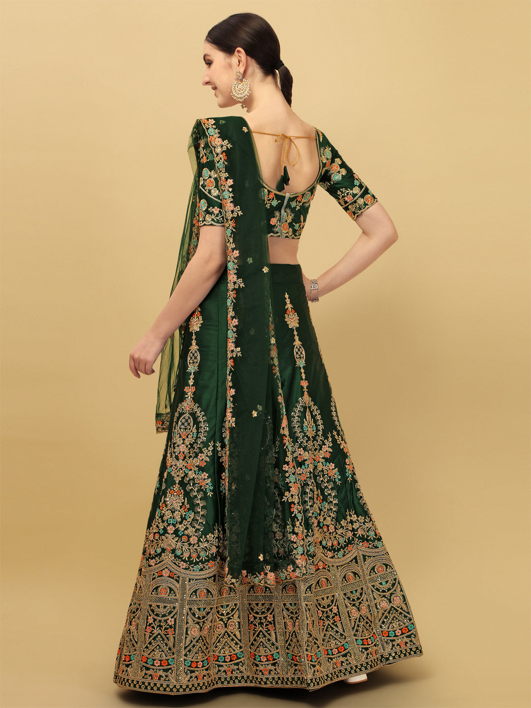 Dark Green Color Sequence & Embroidery Work Silk Lehenga Choli