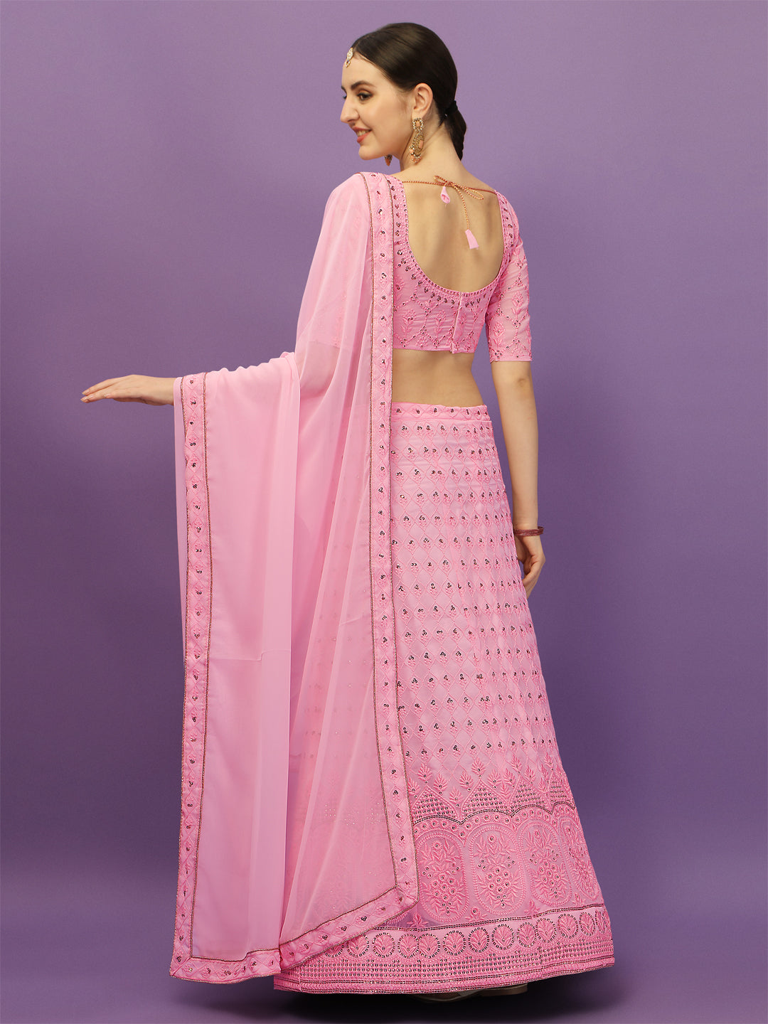 Party Wear Light Pink Color Embroidery Work Lehenga Choli