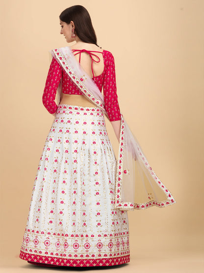Designer Pink And White Sequence Embroidered Work Lehenga Choli