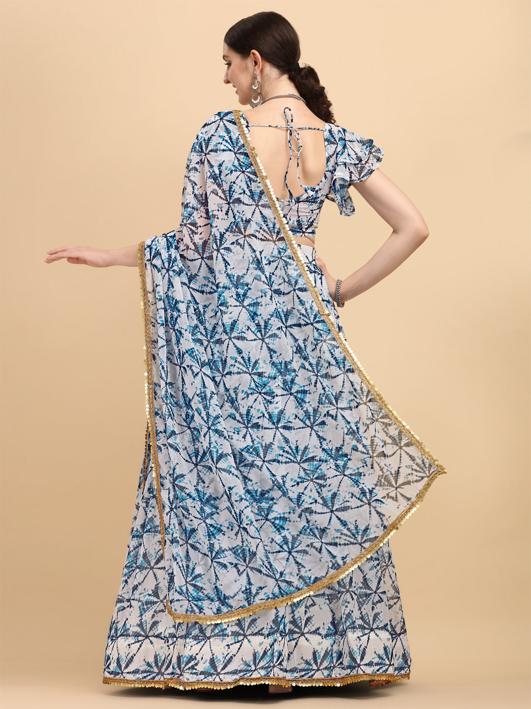 White And Blue Color Shibori Print Lehenga Choli