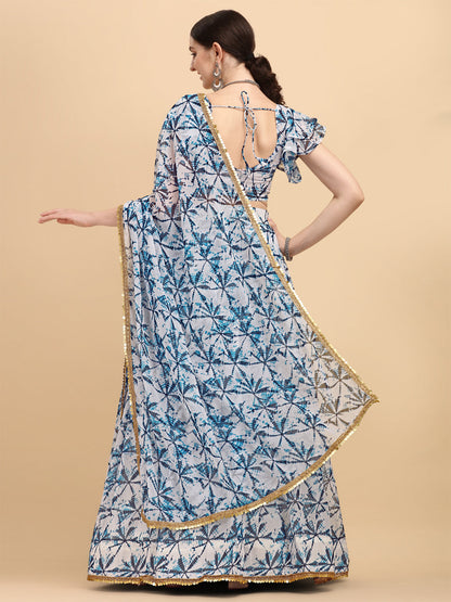 White And Blue Color Shibori Print Lehenga Choli