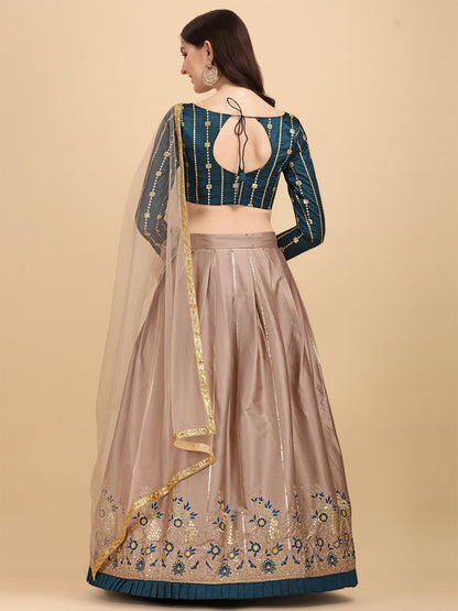 Designer Rosy Brown Color Embroidered Phantom Silk Lehenga Choli