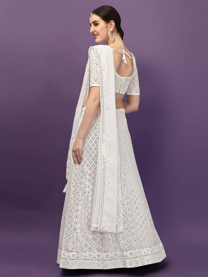 Exclusive White Color Embroidered Work Lehenga Choli