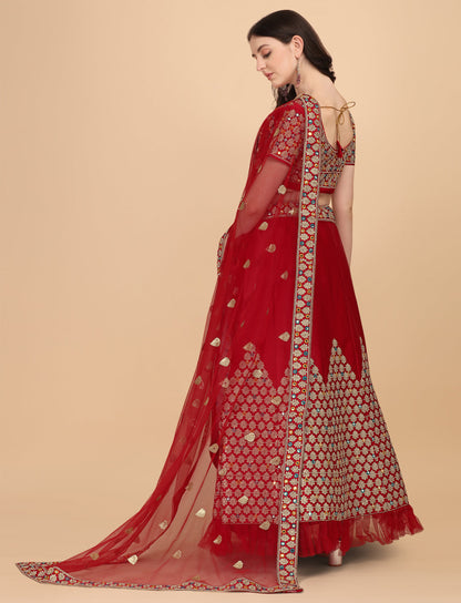 Designer Red Color Sequence & Mirror Work Satin Silk Lehenga choli