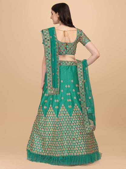 Designer Green Color Sequence & Mirror Work Satin Silk Lehenga choli