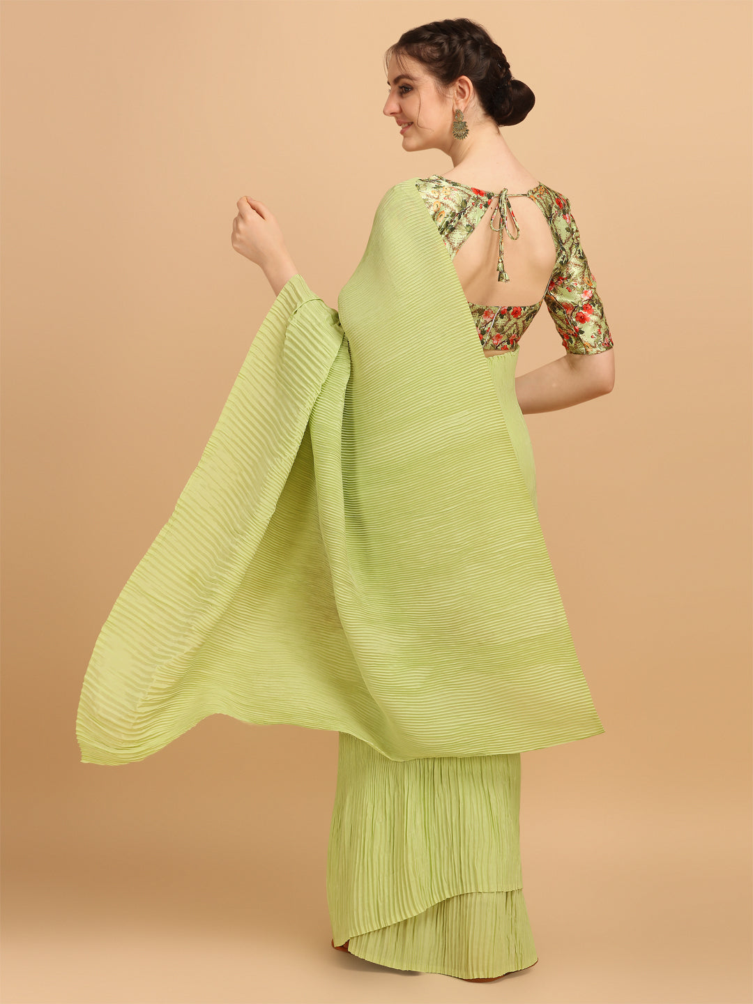 Pista Color Pleated Mesmerizing Saree