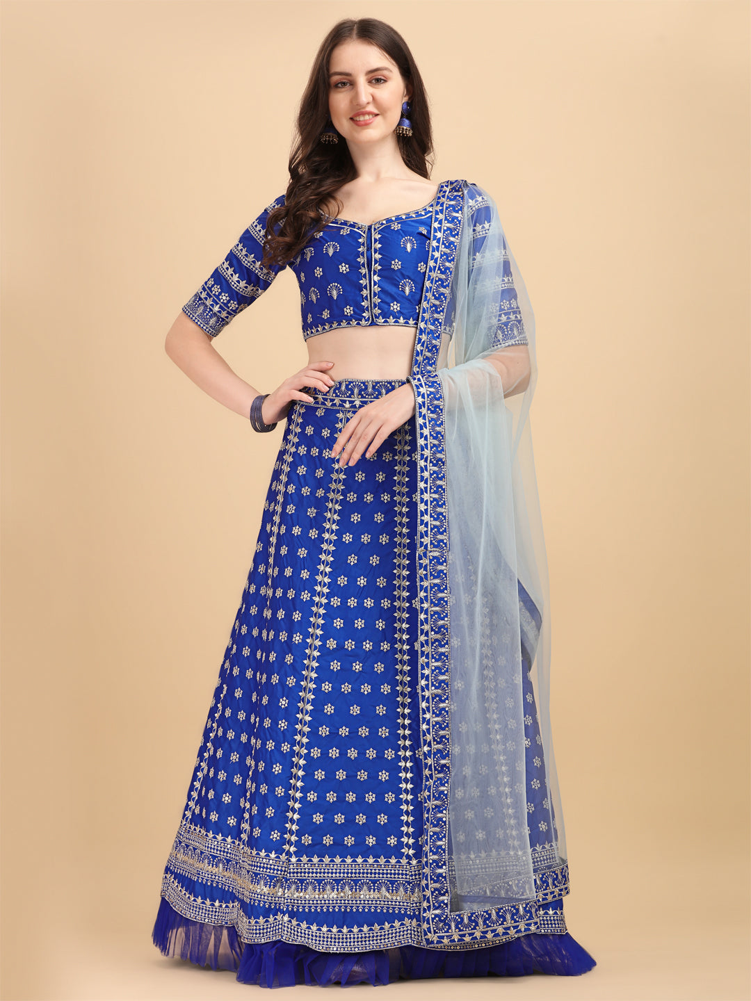 Designer Blue Color Embroidered Work Lehenga Choli
