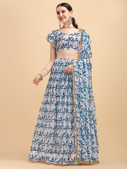 White And Blue Color Shibori Print Lehenga Choli