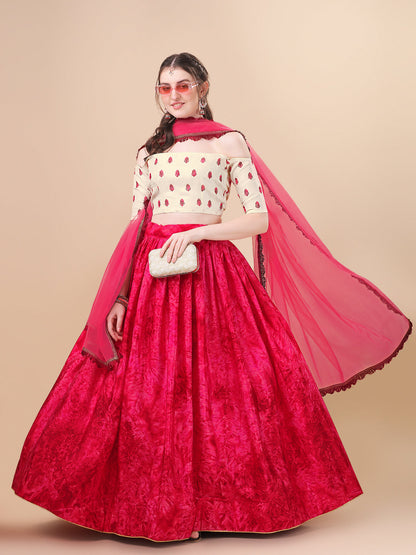 Digital Printed Pink Color Silk Lehenga Choli