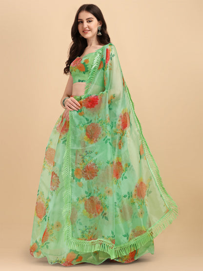 Amazing Green Color Printed Organza Lehenga Choli