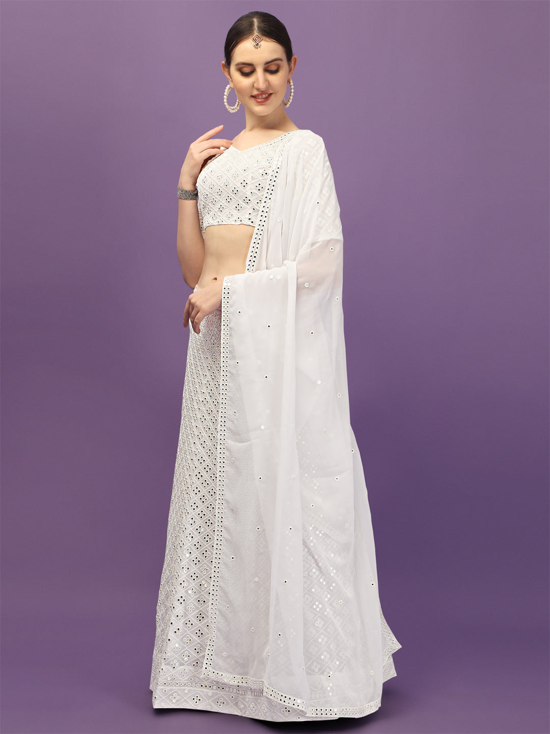 Exclusive White Color Embroidered Work Lehenga Choli