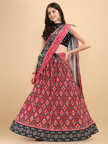 Exotic Pink & Black Color Digital Printed Crushed Lehenga Choli
