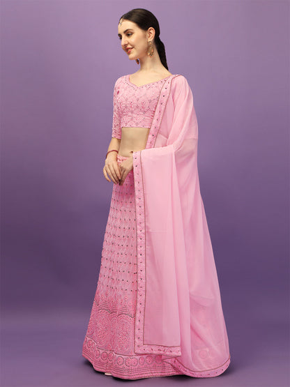 Party Wear Light Pink Color Embroidery Work Lehenga Choli