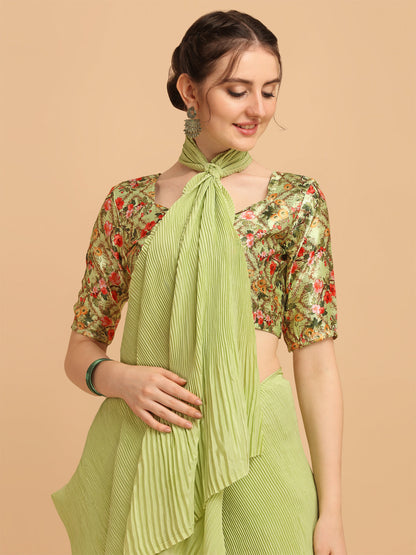 Pista Color Pleated Mesmerizing Saree