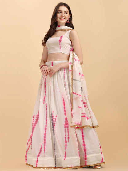 White And Pink Color Shibori Print Lehenga Choli