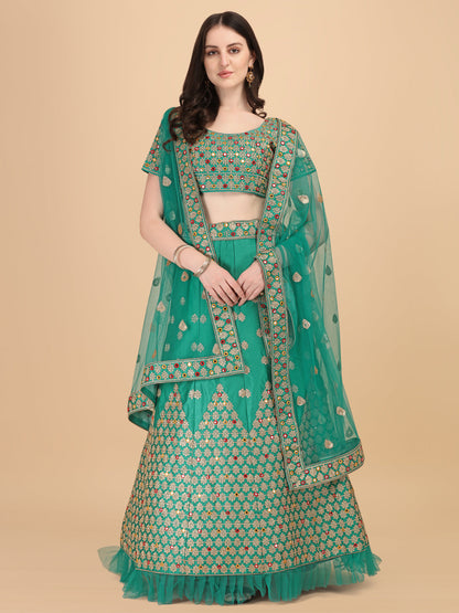Designer Green Color Sequence & Mirror Work Satin Silk Lehenga choli