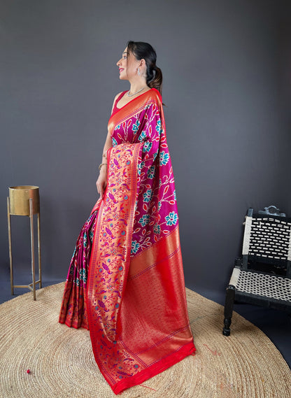Adorable Silk Patola Weaving Rani Pink Color Saree