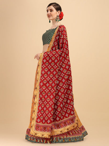 Mustard & Green Color Digital Printed Crushed Lehenga Choli