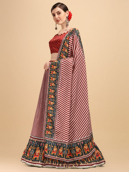 Digital Printed Maroon Color Crushed Lehenga Choli