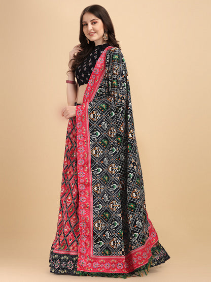 Exotic Pink & Black Color Digital Printed Crushed Lehenga Choli
