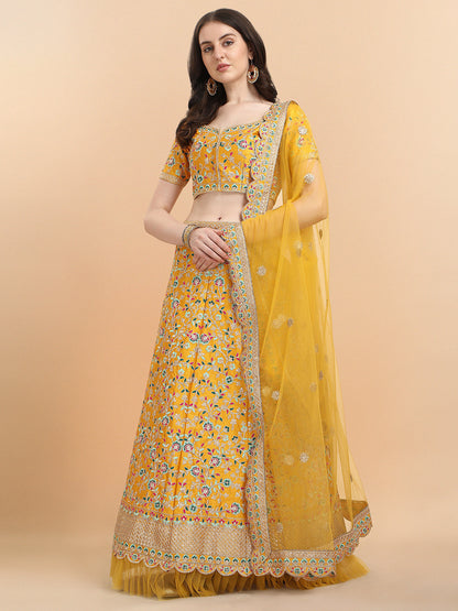 Yellow Color Sequence Embroidered Work Silk Lehenga Choli