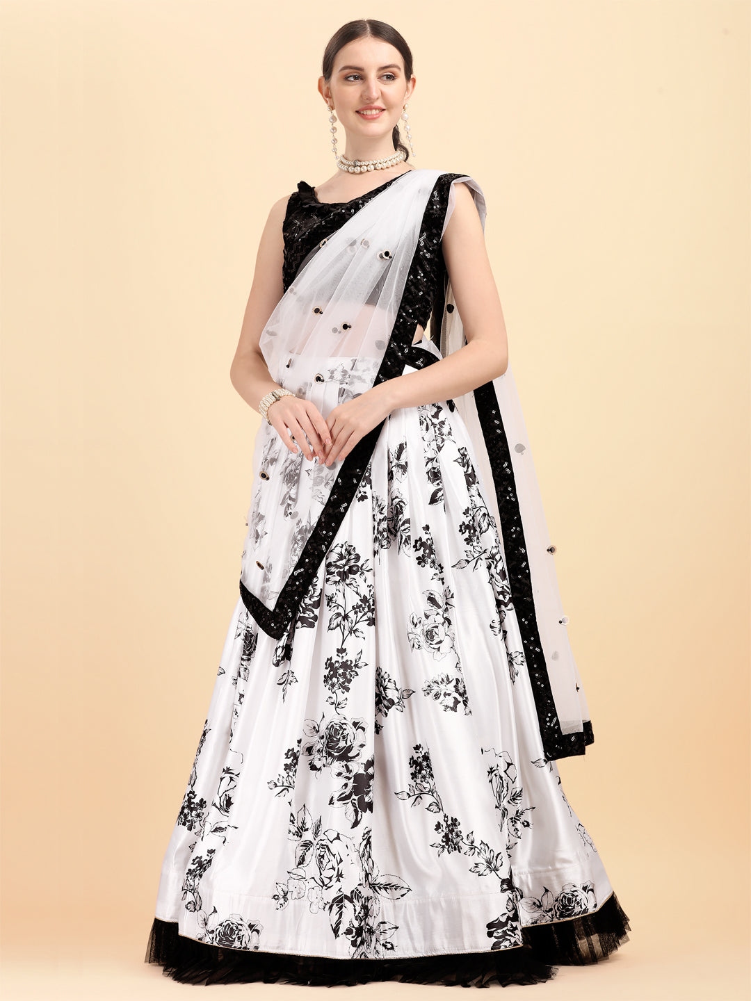 Black And White Printed Gorgeous Lehenga Choli