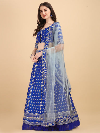 Designer Blue Color Embroidered Work Lehenga Choli