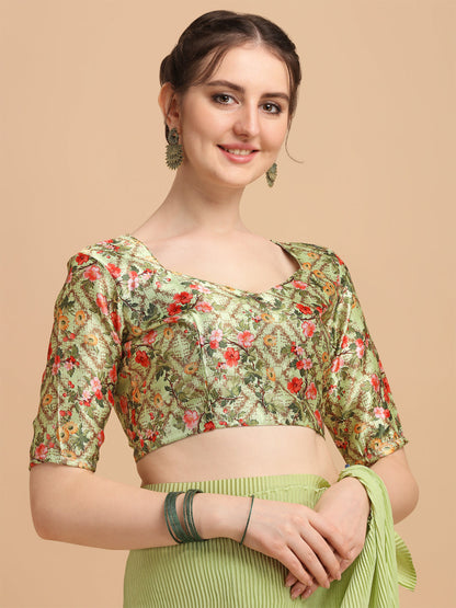 Pista Color Pleated Mesmerizing Saree