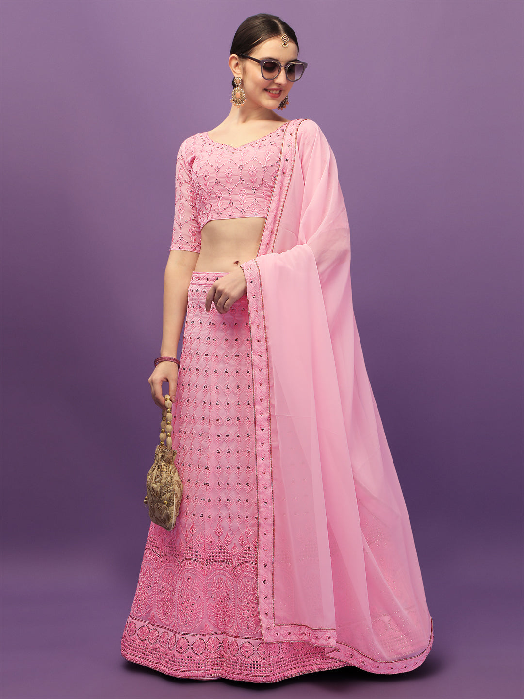 Party Wear Light Pink Color Embroidery Work Lehenga Choli