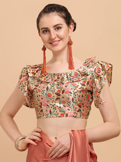 Awesome Tomato Color Silk Saree With Printed Blouse