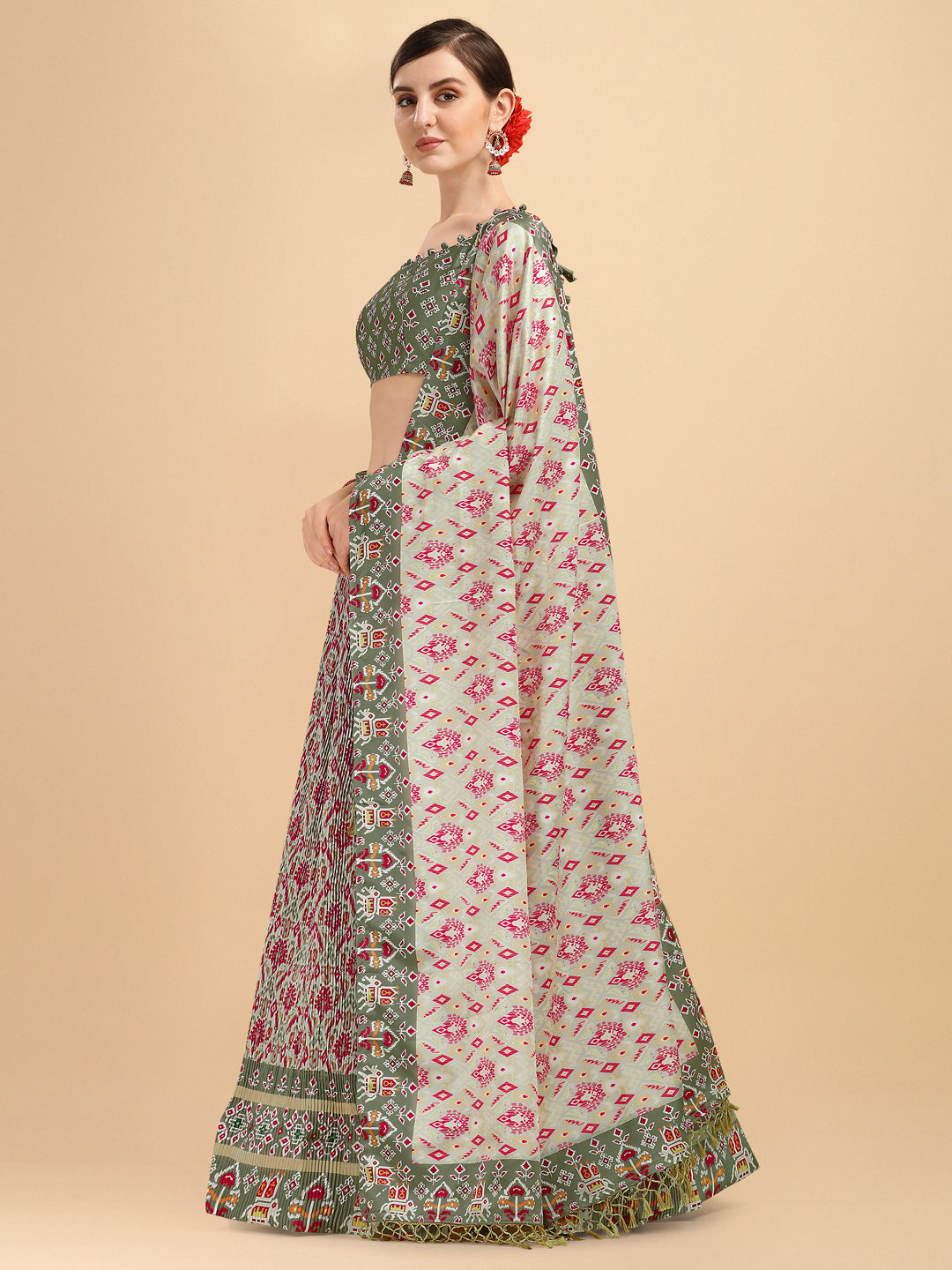 Light Green Color Digital Printed Crushed Lehenga Choli