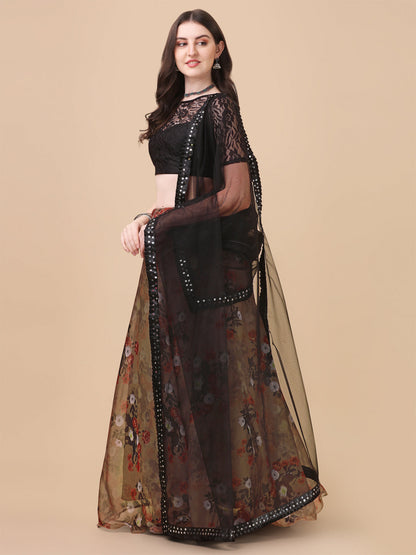 Digital Printed Brown Color Organza Lehenga Choli