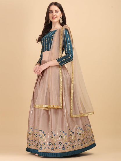 Designer Rosy Brown Color Embroidered Phantom Silk Lehenga Choli