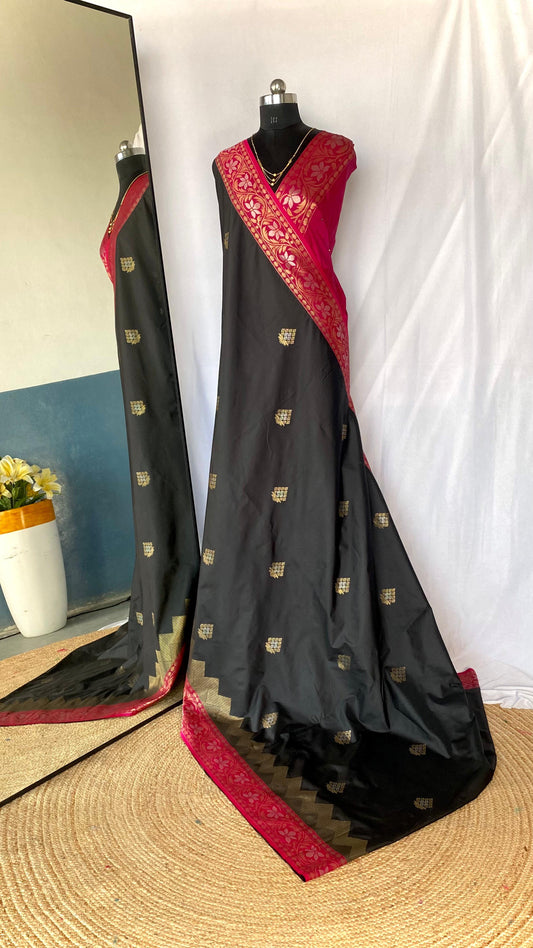 Shining Tone Silk Black Color Saree