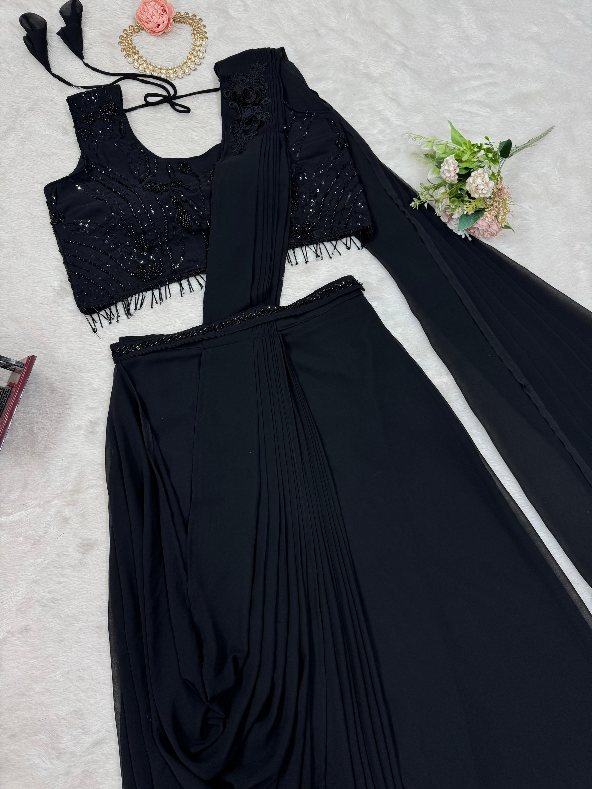 Graceful Gorgette Black Color Ready To Wear Dhoti Suit