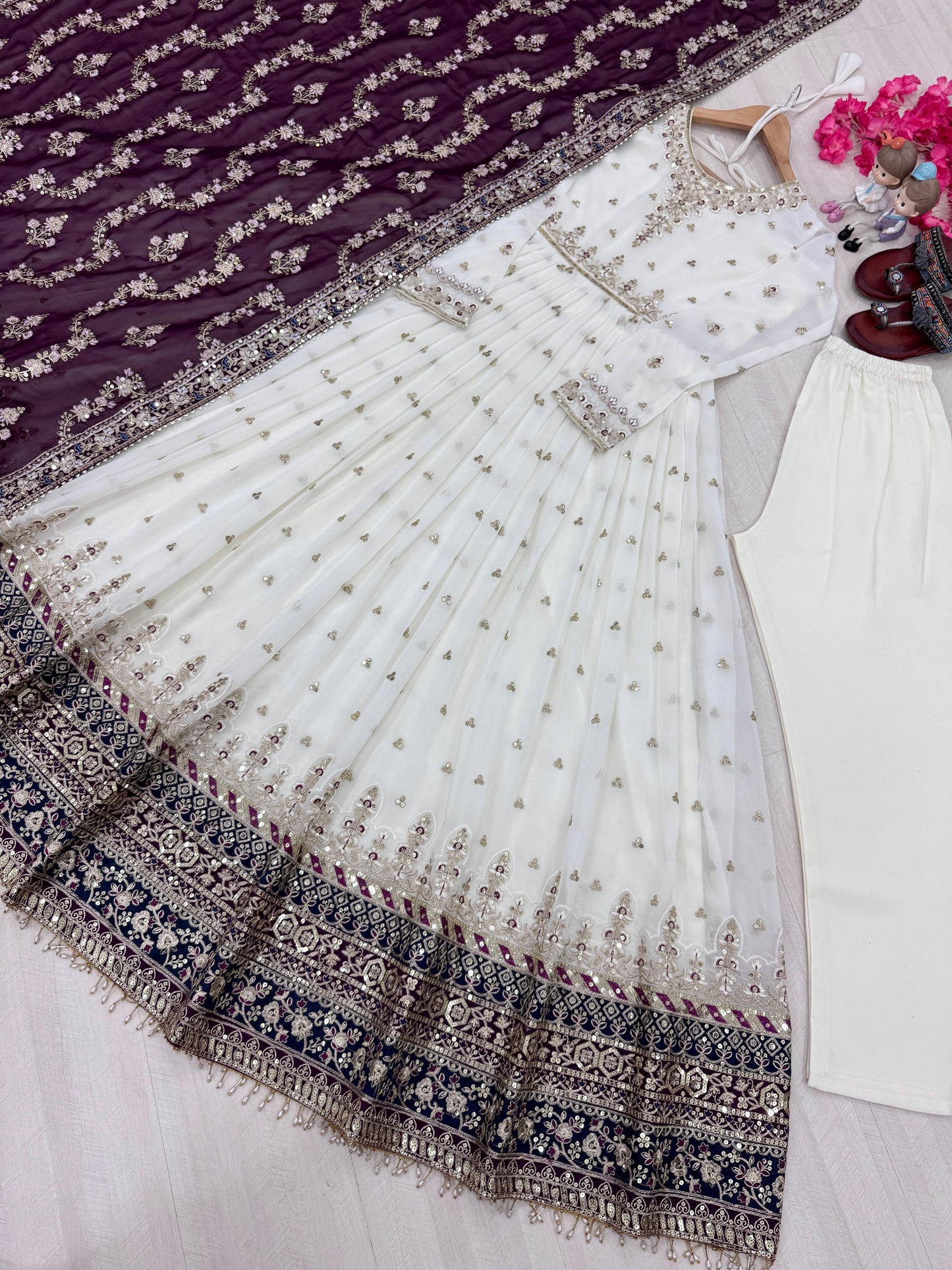 Glorious Georgette White Color Gown With Wine dupatta