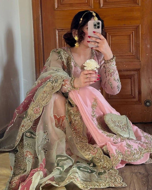 Designer Sequence Work Pink Color Sharara Suit