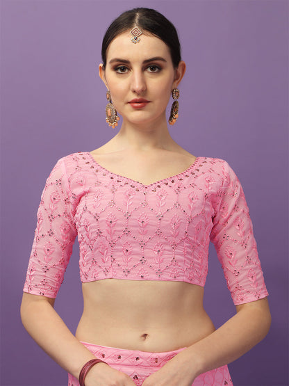 Party Wear Light Pink Color Embroidery Work Lehenga Choli