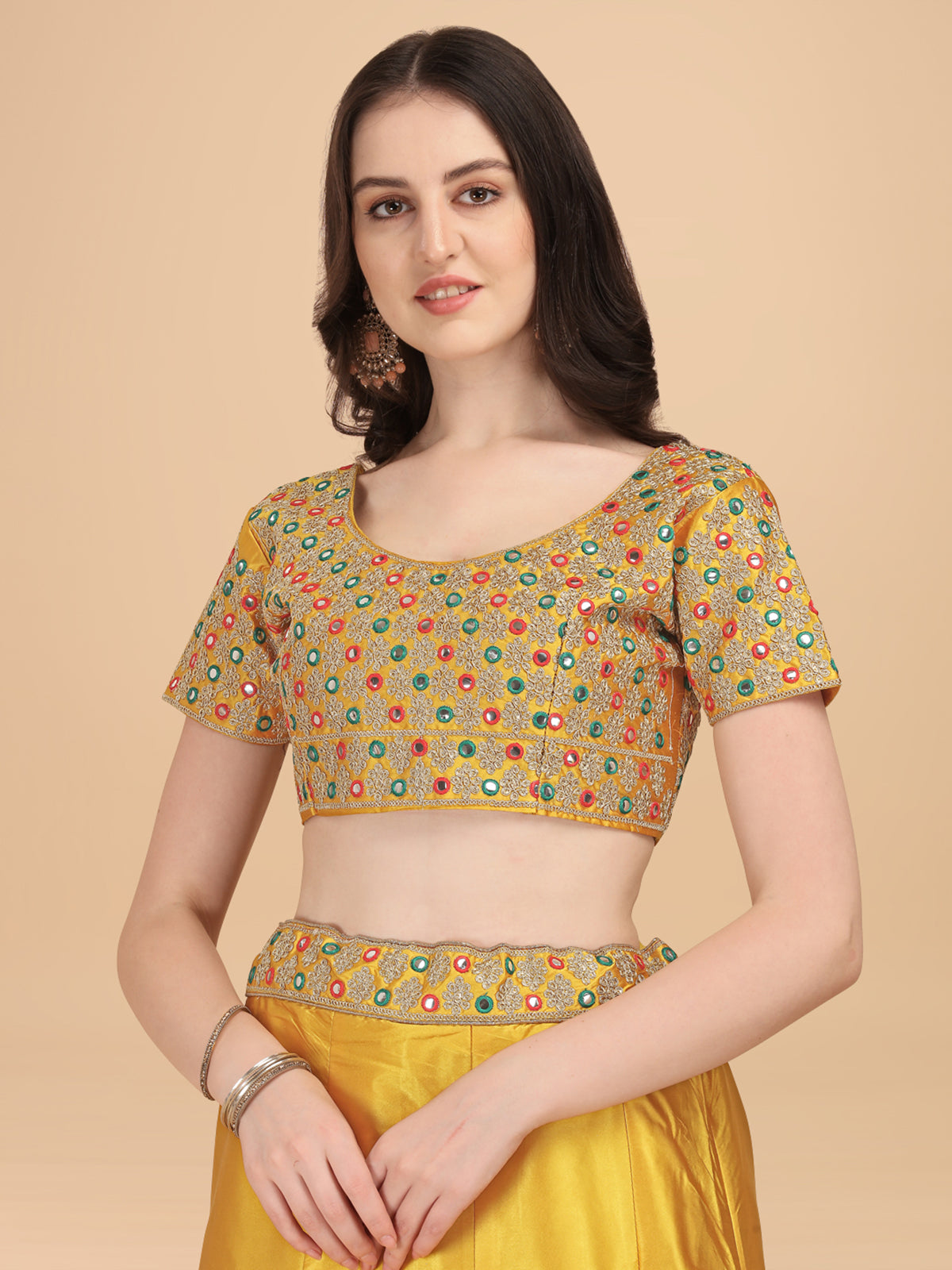 Designer Yellow Color Sequence & Mirror Work Satin Silk Lehenga choli