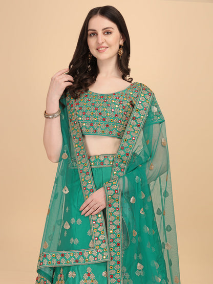 Designer Green Color Sequence & Mirror Work Satin Silk Lehenga choli