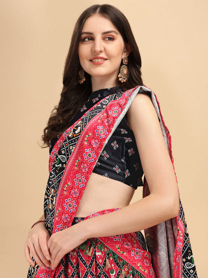 Exotic Pink & Black Color Digital Printed Crushed Lehenga Choli