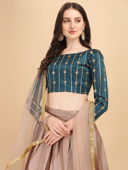 Designer Rosy Brown Color Embroidered Phantom Silk Lehenga Choli